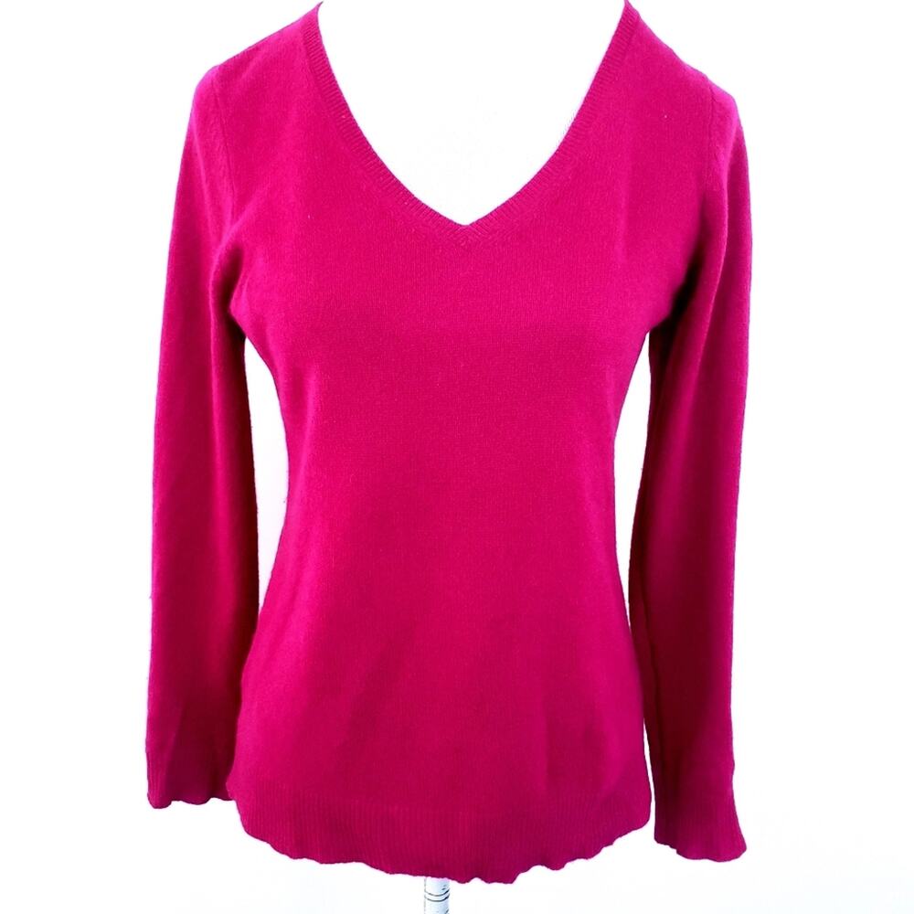 Ann Taylor Fact 100% Cashmere Sweater Pink Vneck MP Medium Petite Top Shirt